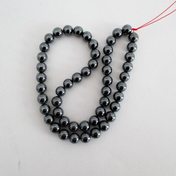 8 mm Hematite Bead Strand 51 Beads New Old Stock 1980s - Picture 1 of 4